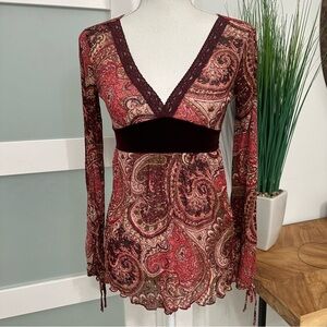 Y2K PRETTYGOOD Paisley Sheer Slit Sleeves Medium Fairy Whimsigoth EUC Made USA